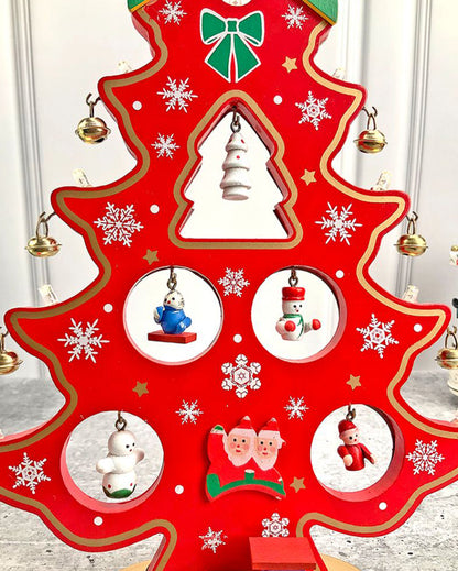 Red Diy Wooden Christmas Tree With Led Light Christmas Table Decor | 12 x 9 inches