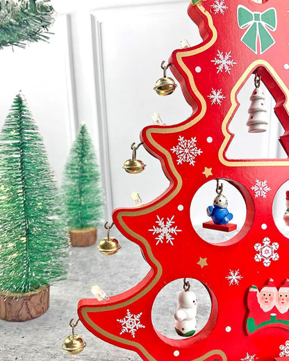 Red Diy Wooden Christmas Tree With Led Light Christmas Table Decor | 12 x 9 inches