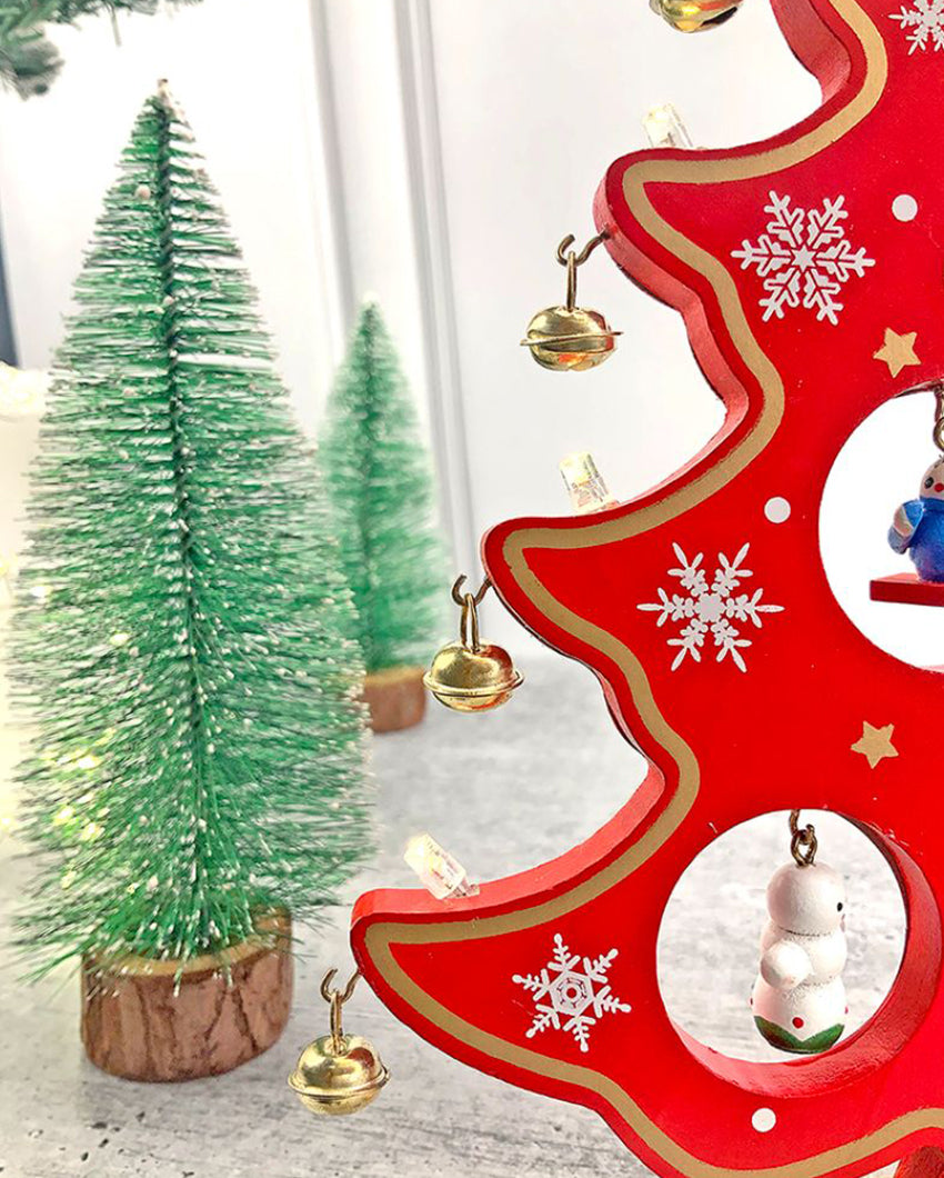 Red Diy Wooden Christmas Tree With Led Light Christmas Table Decor | 12 x 9 inches