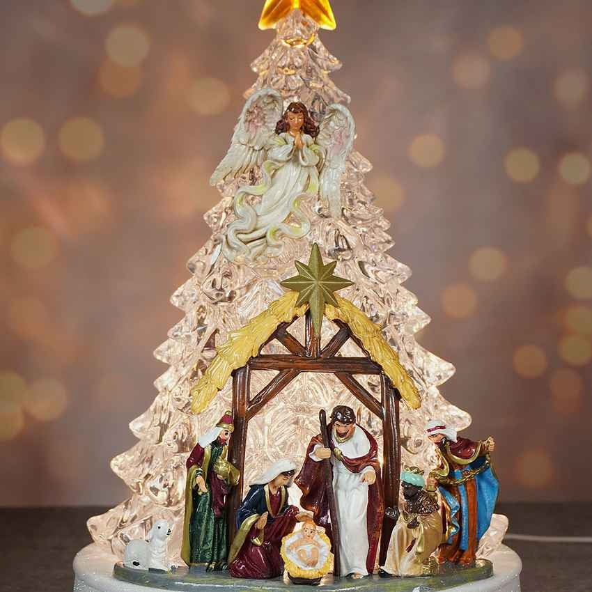 Musical Lit Xmas Tree Nativity Set Table Feature Display | 9 x 13 inches