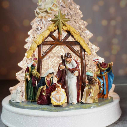 Musical Lit Xmas Tree Nativity Set Table Feature Display | 9 x 13 inches