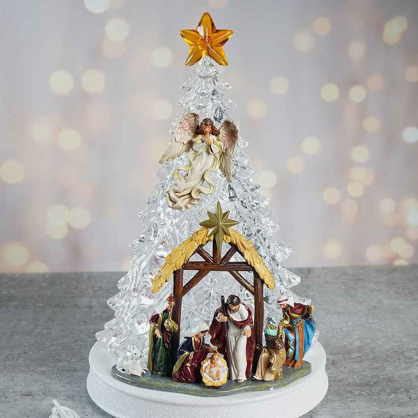 Musical Lit Xmas Tree Nativity Set Table Feature Display | 9 x 13 inches