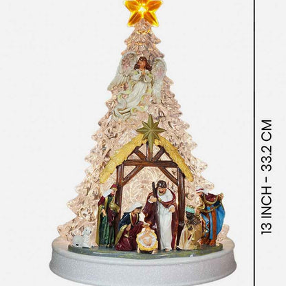 Musical Lit Xmas Tree Nativity Set Table Feature Display | 9 x 13 inches