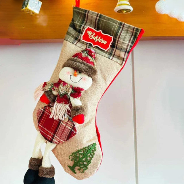 Whimsical Jute Snowman Christmas Stocking | 22 x 10 x 5 inches