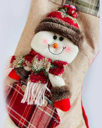 Whimsical Jute Snowman Christmas Stocking | 22 x 10 x 5 inches