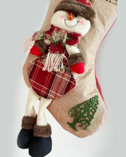 Whimsical Jute Snowman Christmas Stocking | 22 x 10 x 5 inches