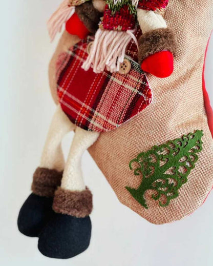 Whimsical Jute Snowman Christmas Stocking | 22 x 10 x 5 inches