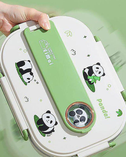 2D Panda Stainless Steel Lunch Box Set With Insulated Matching Lunch Bag For Kids & Adults | 1500 ml