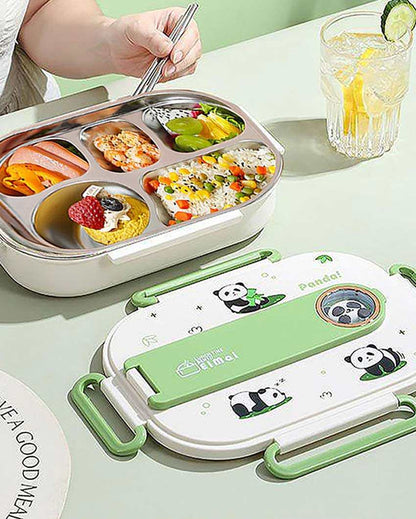 2D Panda Stainless Steel Lunch Box Set With Insulated Matching Lunch Bag For Kids & Adults | 1500 ml