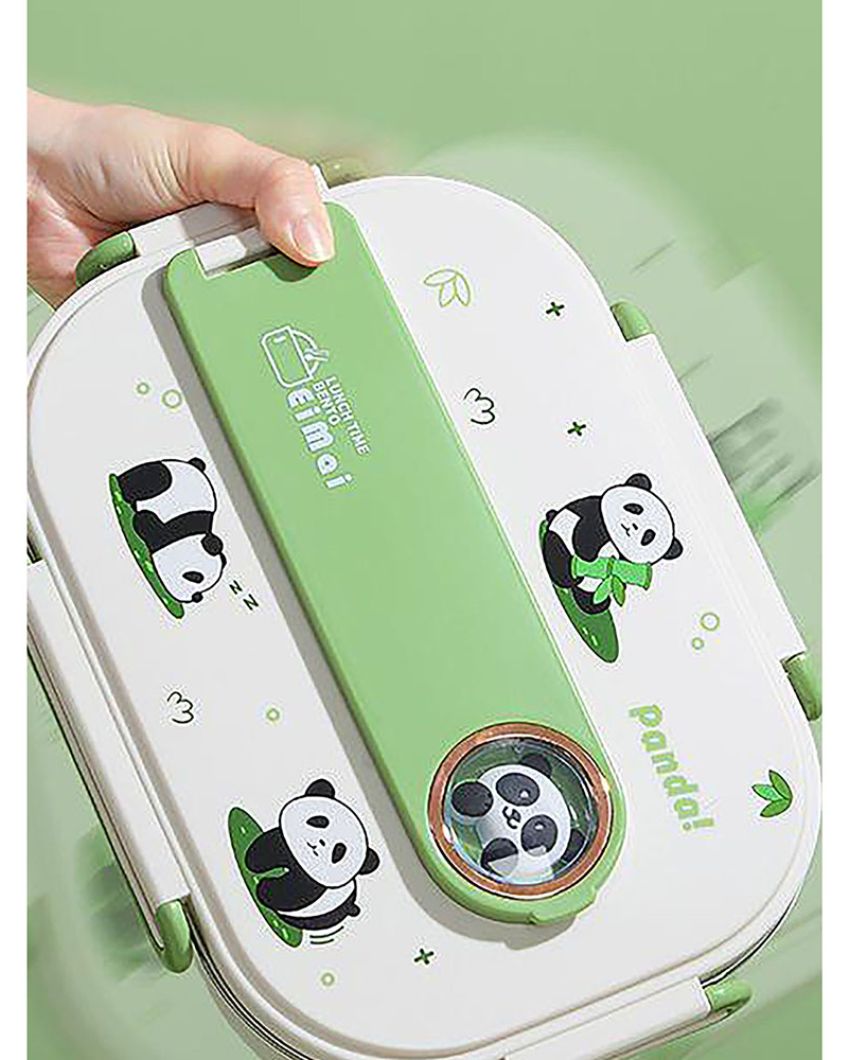 2D Panda Stainless Steel Lunch Box Set With Insulated Matching Lunch Bag For Kids & Adults | 1000 ml