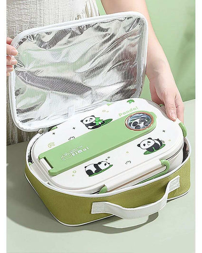 2D Panda Stainless Steel Lunch Box Set With Insulated Matching Lunch Bag For Kids & Adults | 1000 ml