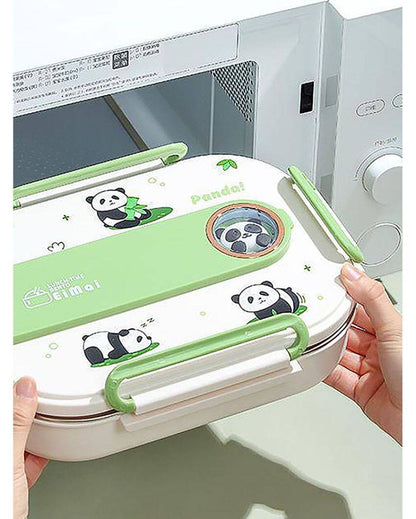 2D Panda Stainless Steel Lunch Box Set With Insulated Matching Lunch Bag For Kids & Adults | 1000 ml