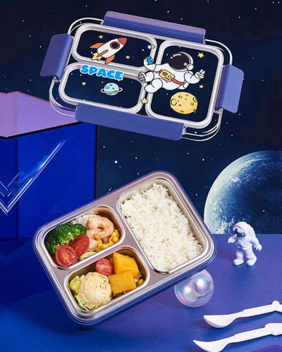 Floating Astro Stainless Steel Tiffin Box with Matching Bag | 7 x 9 x 2 inches
