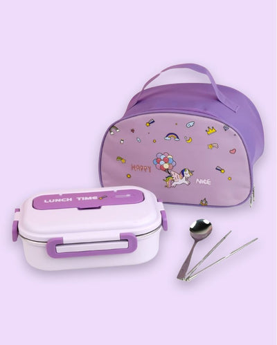 Lunch Time Stainless Steel Purple Lunch Box with Matching Bag  | 7 x 9 x 3 inches
