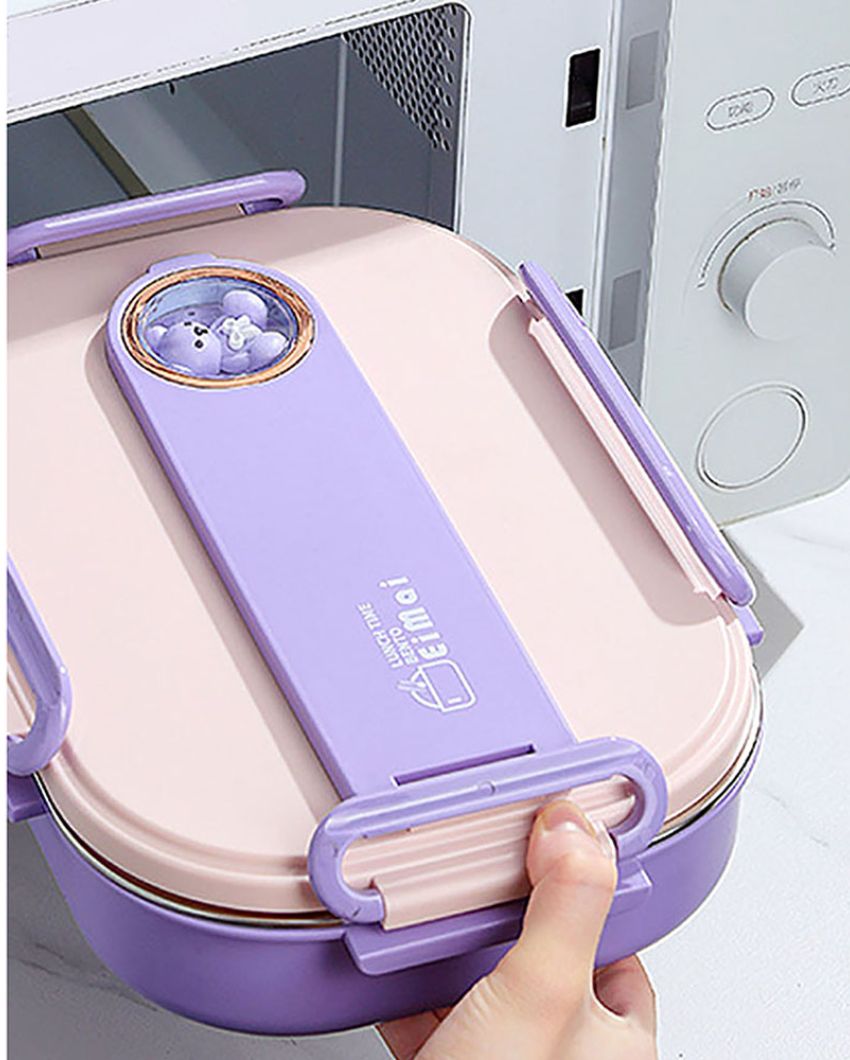 Purple Teddy Stainless Steel Lunch Box With Insulated Matching Lunch Bag For Kids & Adults | 1500 ml