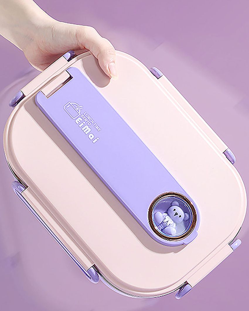 Purple Teddy Stainless Steel Lunch Box With Insulated Matching Lunch Bag For Kids & Adults | 1500 ml