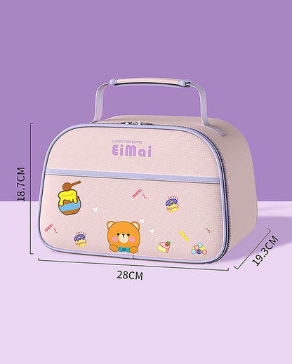 Purple Teddy Stainless Steel Lunch Box With Insulated Matching Lunch Bag For Kids & Adults | 1500 ml