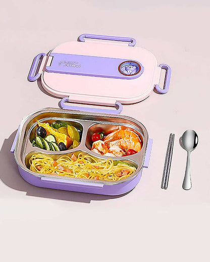 Purple Teddy Stainless Steel Lunch Box Set With Insulated Matching Lunch Bag For Kids & Adults | 1000 ml