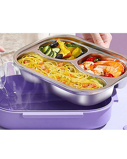 Purple Teddy Stainless Steel Lunch Box Set With Insulated Matching Lunch Bag For Kids & Adults | 1000 ml