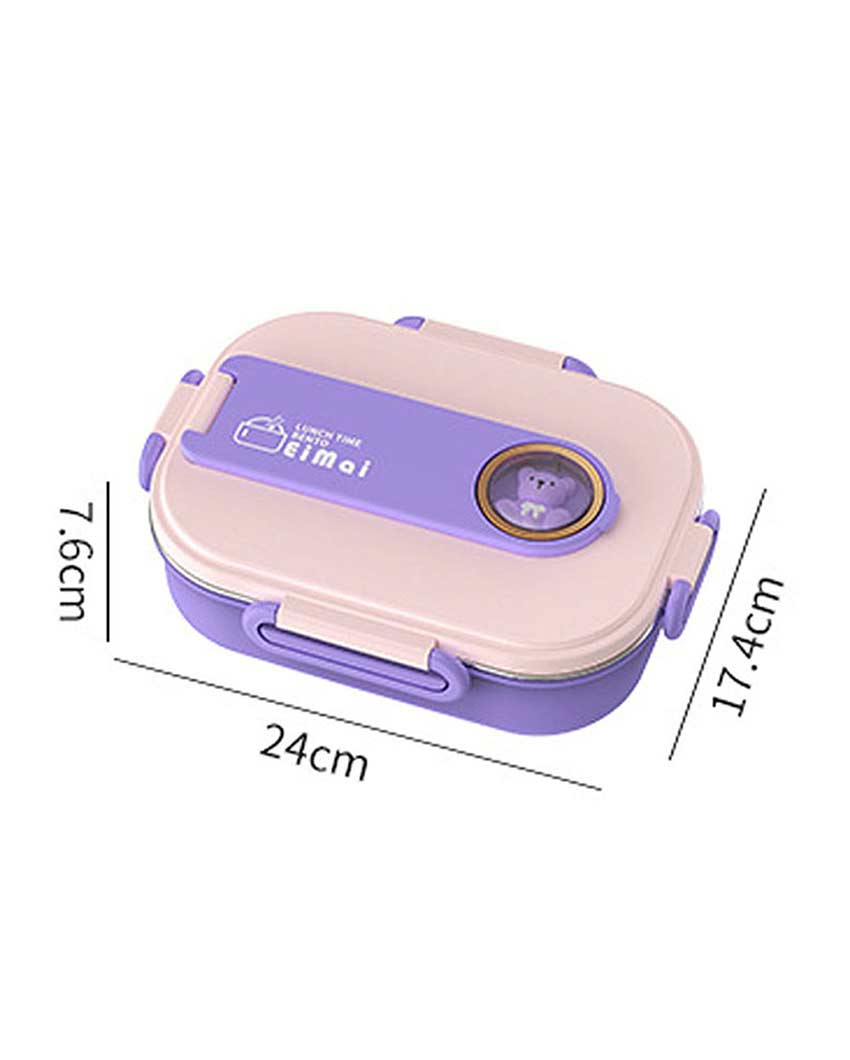 Purple Teddy Stainless Steel Lunch Box Set With Insulated Matching Lunch Bag For Kids & Adults | 1000 ml