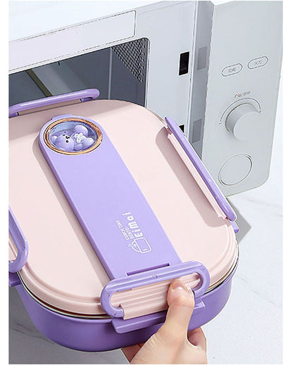 Purple Teddy Stainless Steel Lunch Box Set With Insulated Matching Lunch Bag For Kids & Adults | 1000 ml