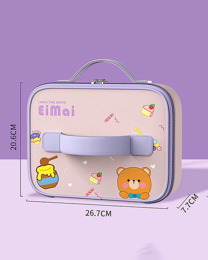 Purple Teddy Stainless Steel Lunch Box Set With Insulated Matching Lunch Bag For Kids & Adults | 1000 ml