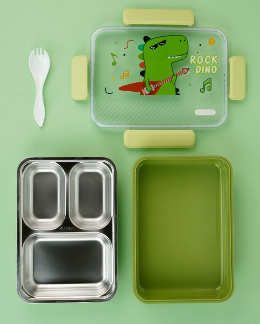 Rock Dino Stainless Steel Lunch Box with Matching Bag | 8 x 10 x 2 inches