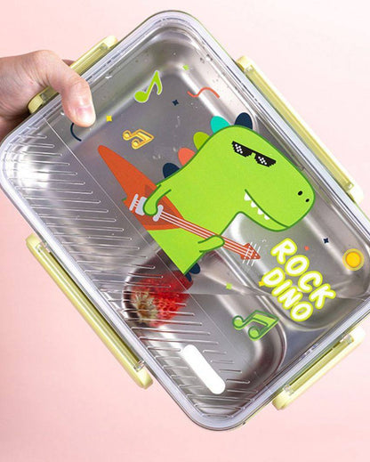 Rock Dino Stainless Steel Lunch Box with Matching Bag | 8 x 10 x 2 inches