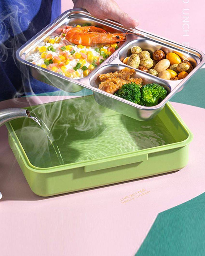 Rock Dino Green Stainless Steel Kids Lunch Box | 8 x 10 x 2 inches