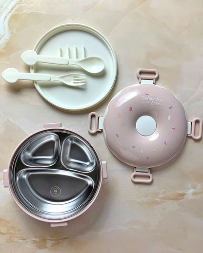 Donut Stainless Steel Lunch Box With Spoon & Fork  | 7 x 4 inches