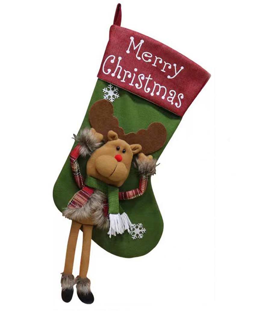 Charming Merry Christmas Reindeer Stocking | 22 x 10 x 5 inches