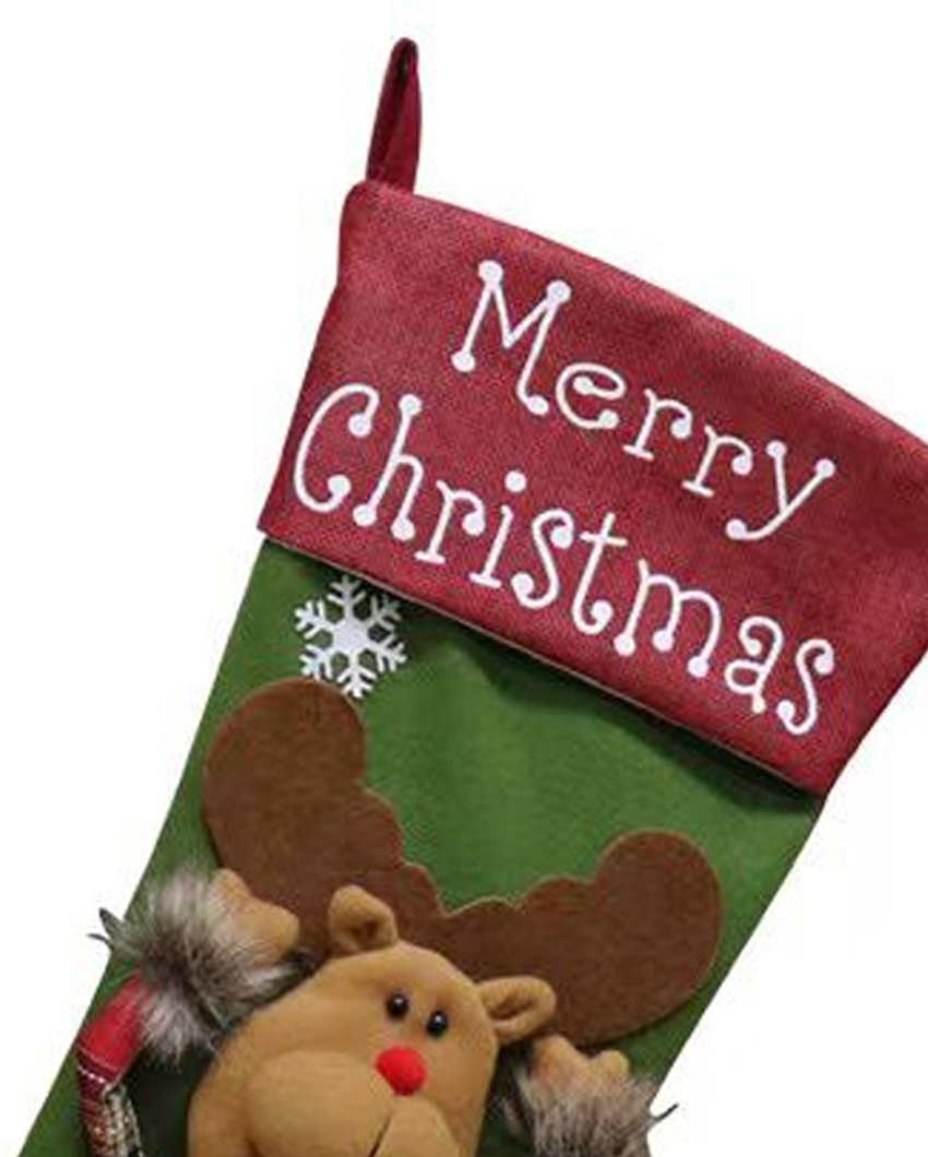 Charming Merry Christmas Reindeer Stocking | 22 x 10 x 5 inches