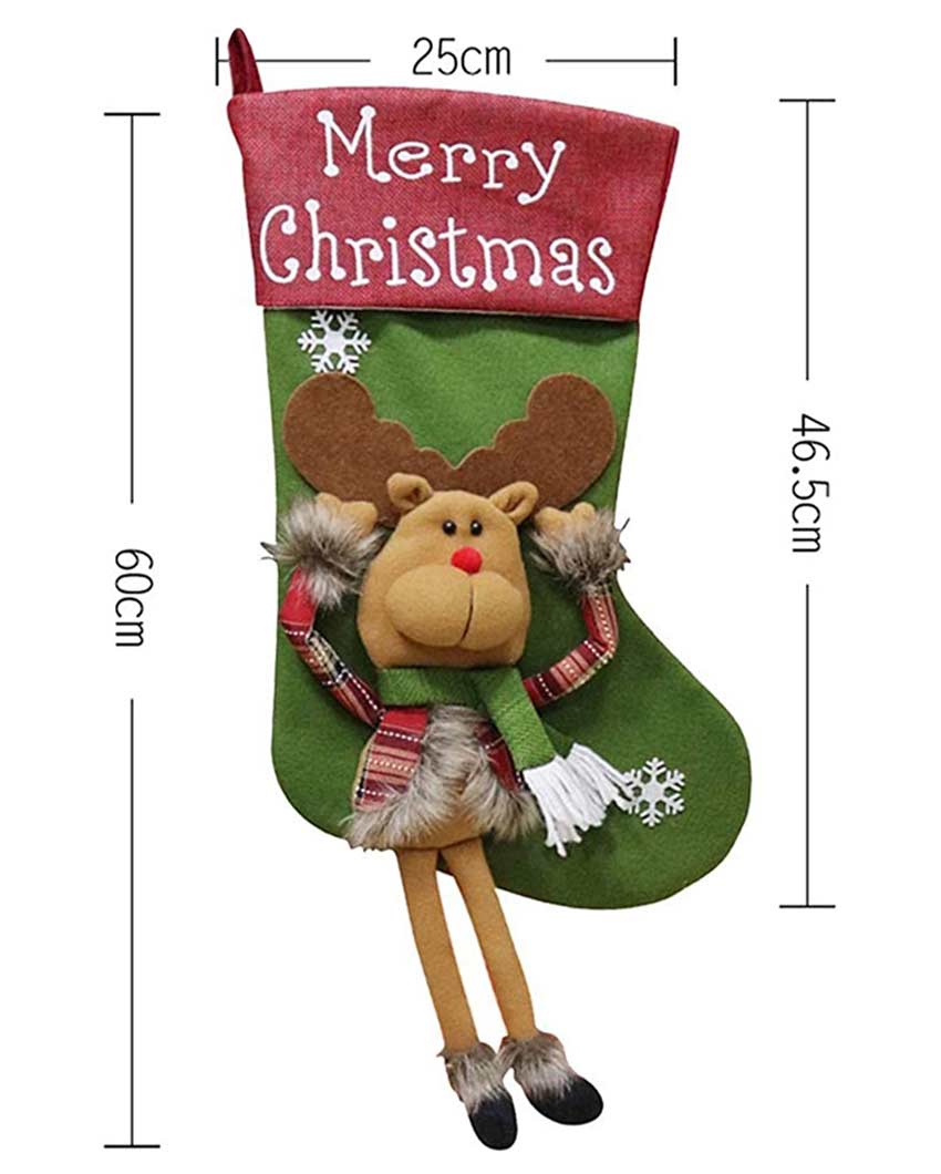 Charming Merry Christmas Reindeer Stocking | 22 x 10 x 5 inches