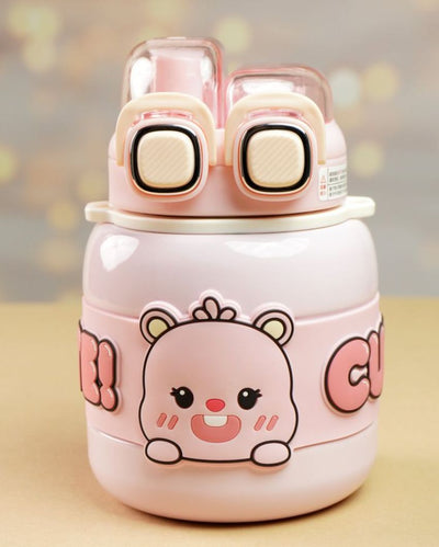 Pink Two Way Lid Style Cartoon Theme Stainless Steel Kids Water Bottle | 7 x 4 inches | 660ml