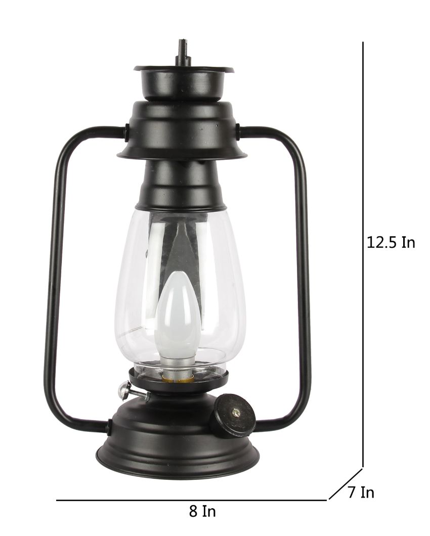 Clear Glass Lantern Table Lamp For Living Room and Bedroom | 8 x 7 x 12.5 inches