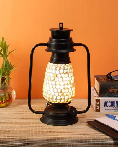 Mosaic Glass Lantern Table Lamp For Living Room and Bedroom | 8 x 7 x 12.5 inches