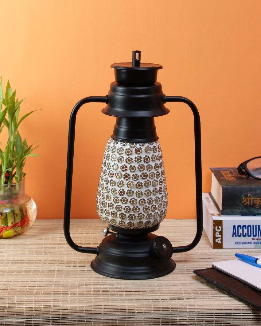 Mosaic Glass Lantern Table Lamp For Living Room and Bedroom | 8 x 7 x 12.5 inches