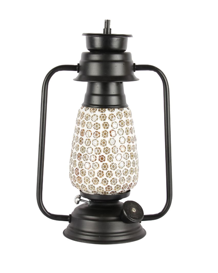 Mosaic Glass Lantern Table Lamp For Living Room and Bedroom | 8 x 7 x 12.5 inches