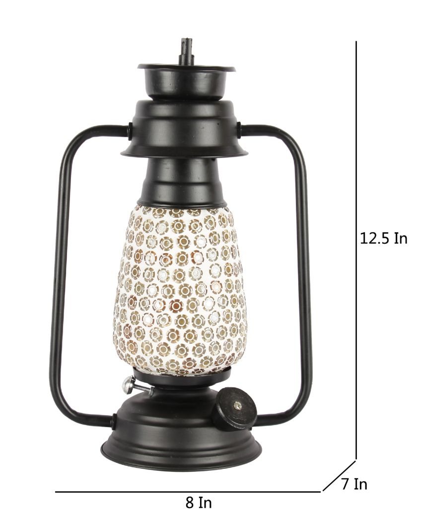 Mosaic Glass Lantern Table Lamp For Living Room and Bedroom | 8 x 7 x 12.5 inches