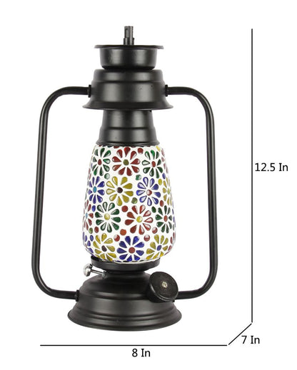 Mosaic Flower Glass Lantern Table Lamp For Living Room and Bedroom | 8 x 7 x 12.5 inches