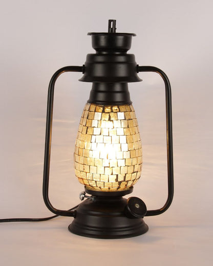 Mosaic Shiny Glass Lantern Table Lamp For Living Room and Bedroom | 8 x 7 x 12.5 inches