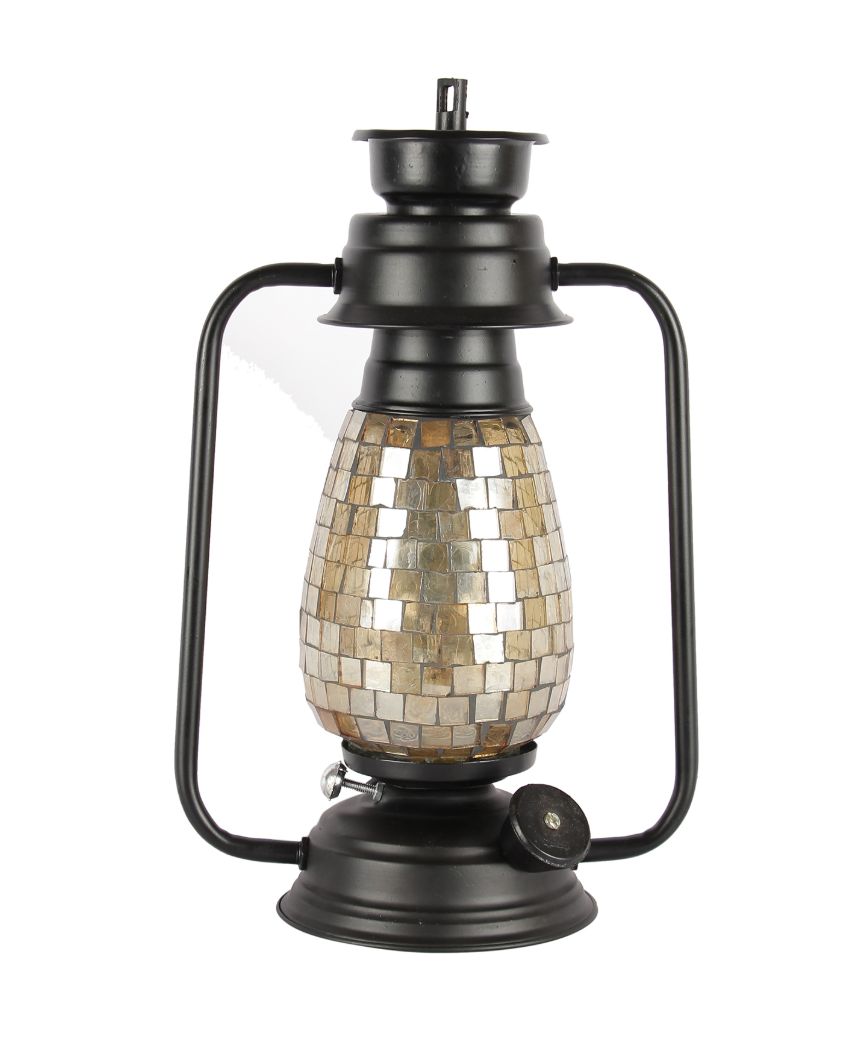 Mosaic Shiny Glass Lantern Table Lamp For Living Room and Bedroom | 8 x 7 x 12.5 inches