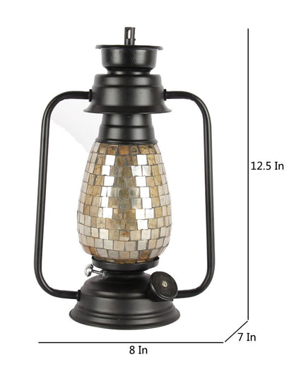 Mosaic Shiny Glass Lantern Table Lamp For Living Room and Bedroom | 8 x 7 x 12.5 inches