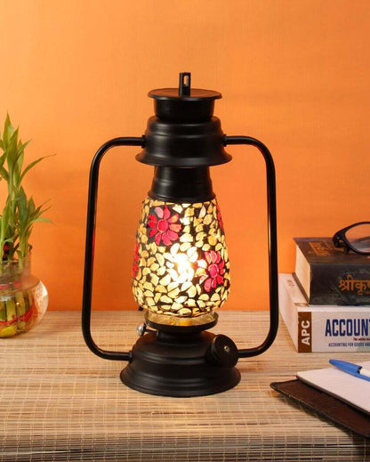 Blooming Shiny Glass Lantern Table Lamp For Living Room and Bedroom | 8 x 7 x 12.5 inches