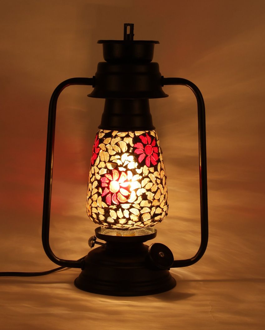 Blooming Shiny Glass Lantern Table Lamp For Living Room and Bedroom | 8 x 7 x 12.5 inches