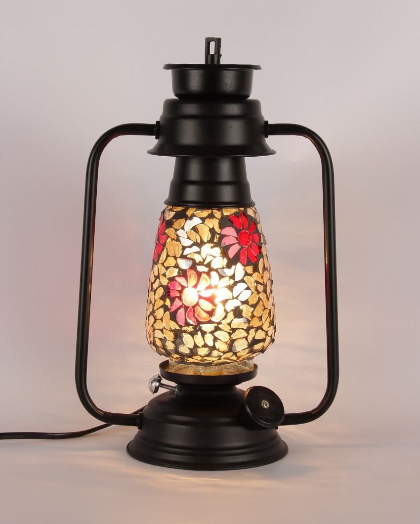 Blooming Shiny Glass Lantern Table Lamp For Living Room and Bedroom | 8 x 7 x 12.5 inches