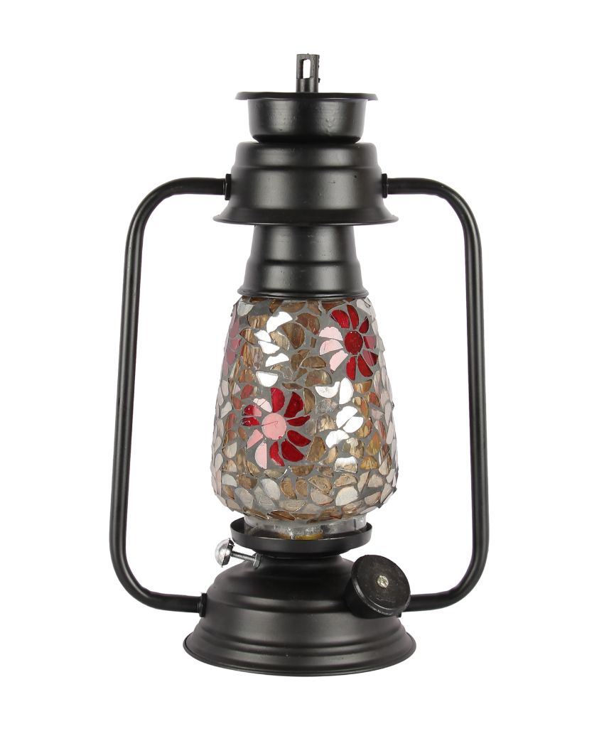 Blooming Shiny Glass Lantern Table Lamp For Living Room and Bedroom | 8 x 7 x 12.5 inches