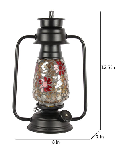 Blooming Shiny Glass Lantern Table Lamp For Living Room and Bedroom | 8 x 7 x 12.5 inches