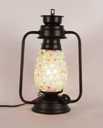 Stars Design Glass Lantern Table Lamp For Living Room and Bedroom | 8 x 7 x 12.5 inches