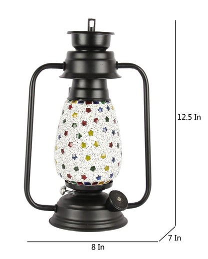 Stars Design Glass Lantern Table Lamp For Living Room and Bedroom | 8 x 7 x 12.5 inches